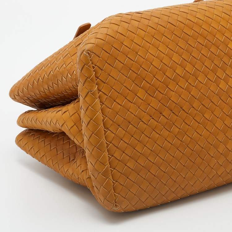 Pre Owned Bottega Veneta Mustard Intrecciato Leather Roma Tote