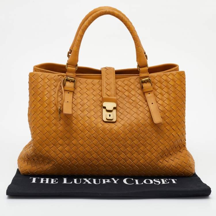 Pre Owned Bottega Veneta Mustard Intrecciato Leather Roma Tote