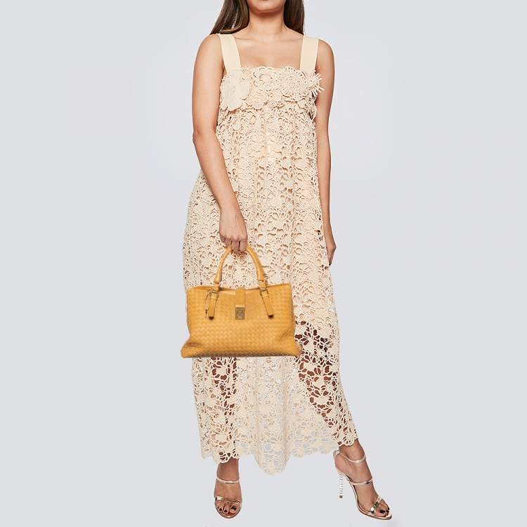 Pre Owned Bottega Veneta Mustard Intrecciato Leather Roma Tote
