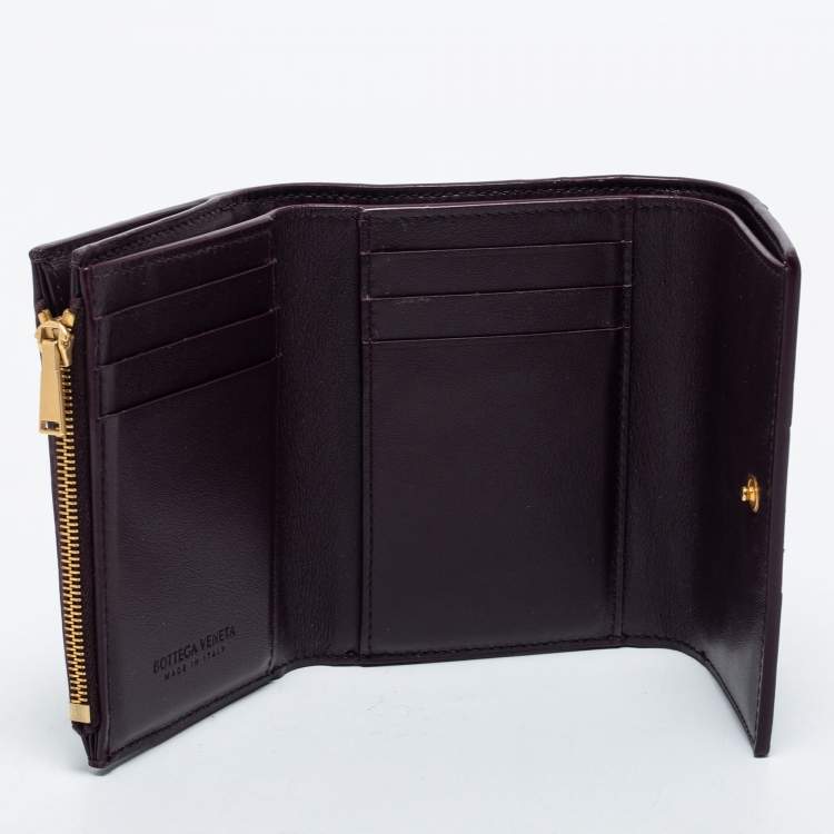 Pre Owned Bottega Veneta Dark Burgundy Leather Cassette Wallet