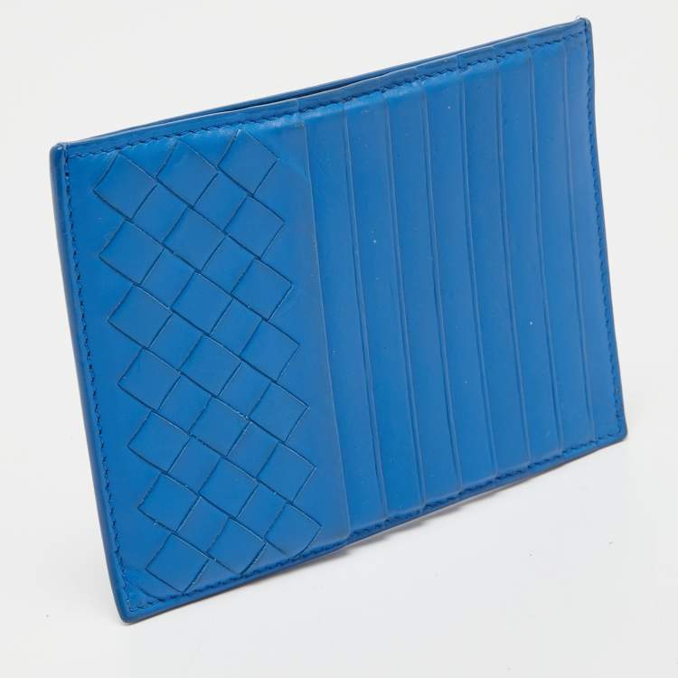 Pre Owned Bottega Veneta Blue Intrecciato Leather Card Holder 