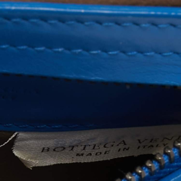 Pre Owned Bottega Veneta Blue Intrecciato Leather Card Holder 