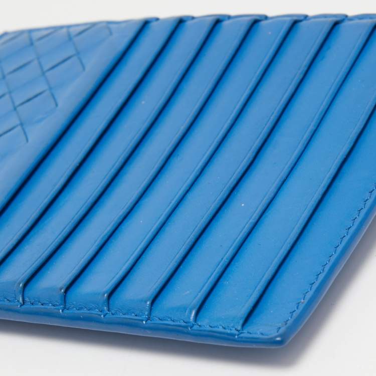 Pre Owned Bottega Veneta Blue Intrecciato Leather Card Holder 