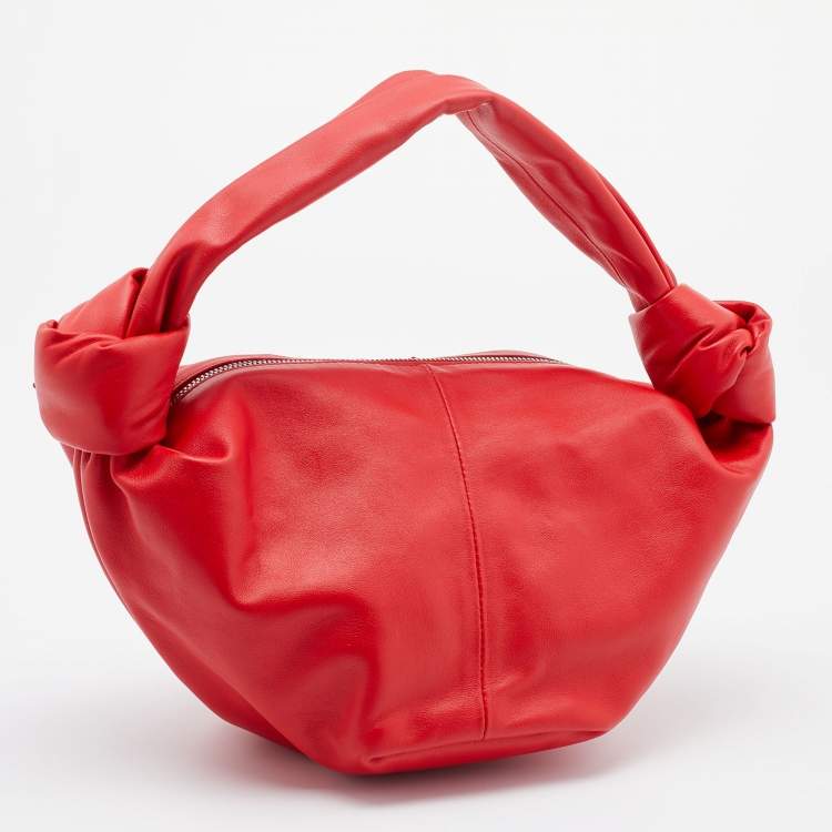 Pre Owned Bottega Veneta Red Leather Mini Double Knot Hobo