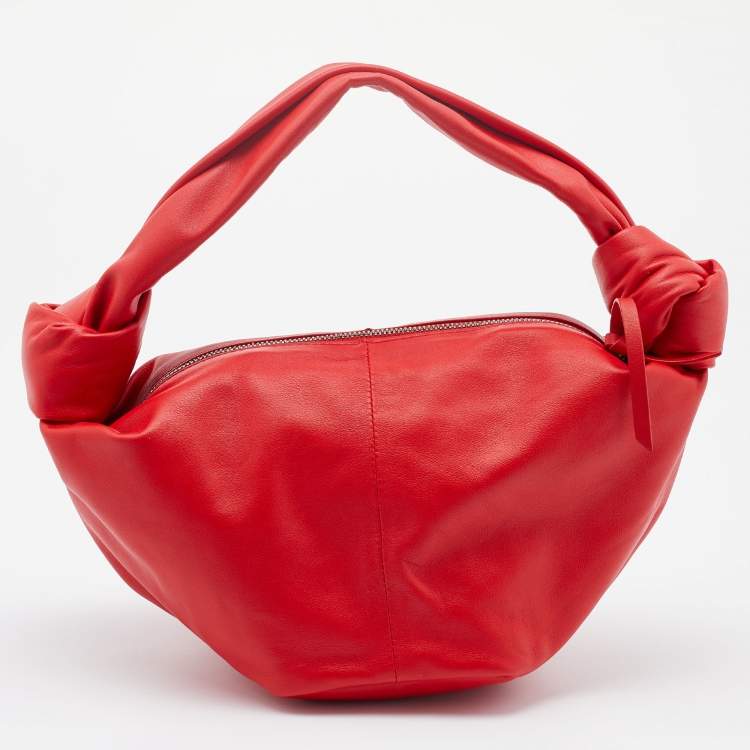Pre Owned Bottega Veneta Red Leather Mini Double Knot Hobo