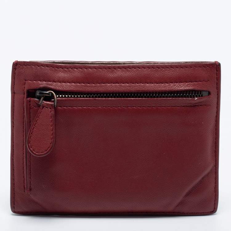 Pre Owned Bottega Veneta Red Leather Zip Card Holder