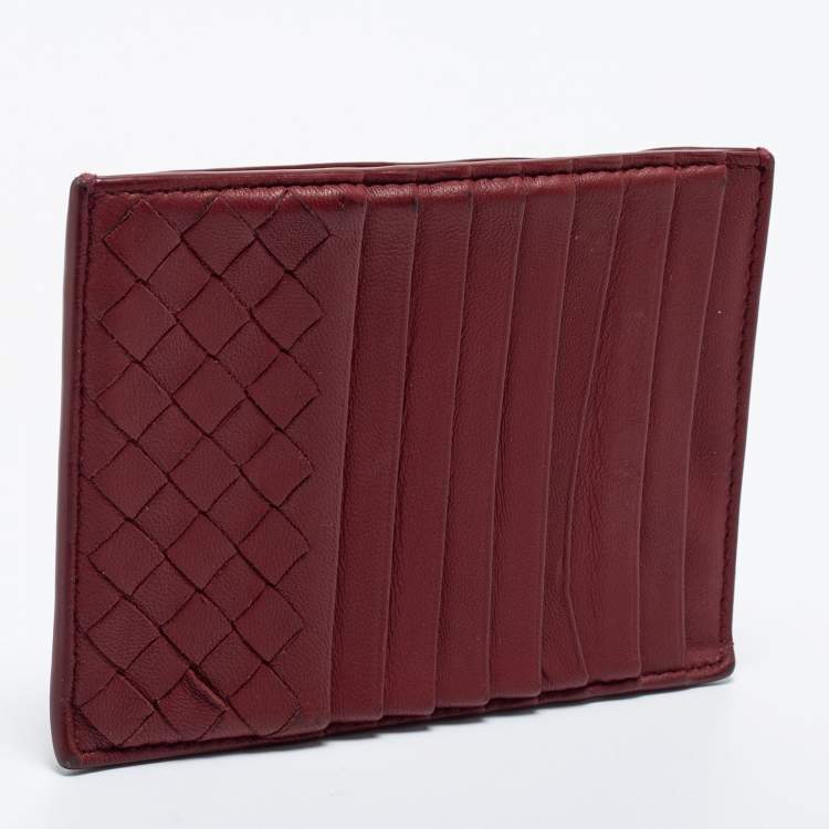 Pre Owned Bottega Veneta Red Leather Zip Card Holder