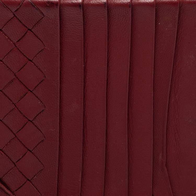 Pre Owned Bottega Veneta Red Leather Zip Card Holder