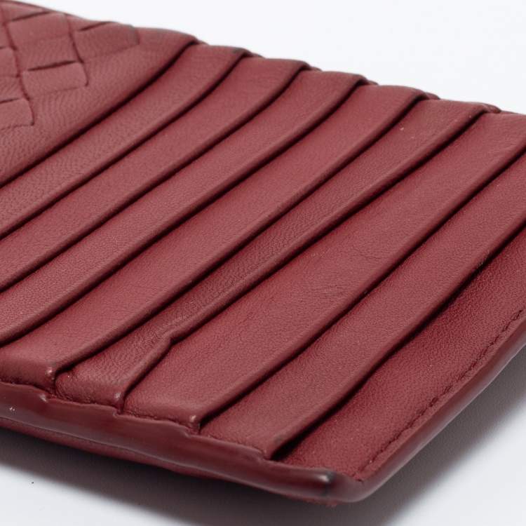 Pre Owned Bottega Veneta Red Leather Zip Card Holder