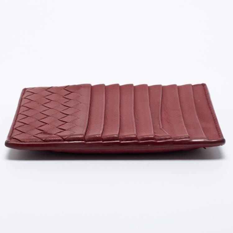 Pre Owned Bottega Veneta Red Leather Zip Card Holder