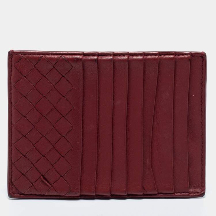 Pre Owned Bottega Veneta Red Leather Zip Card Holder