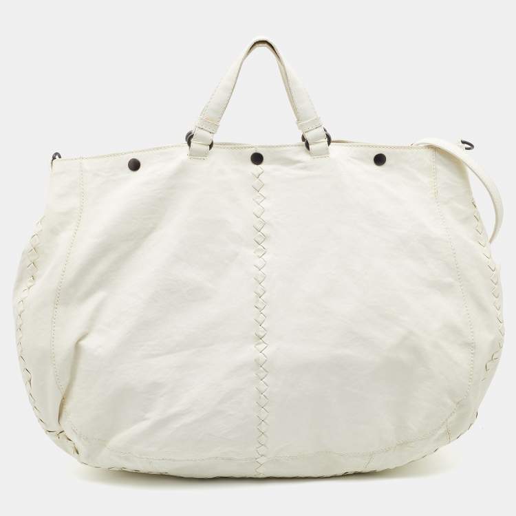 Pre Owned Bottega Veneta White Leather Shopping Tote