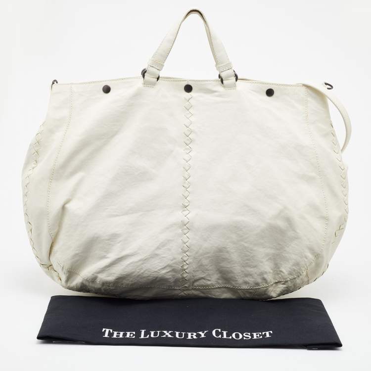 Pre Owned Bottega Veneta White Leather Shopping Tote