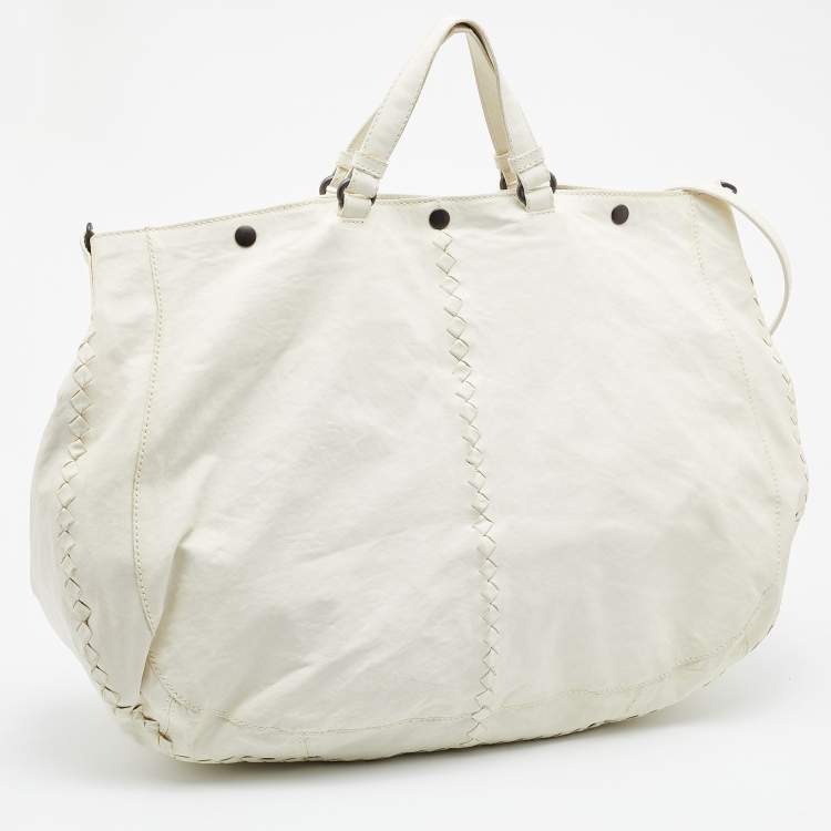 Pre Owned Bottega Veneta White Leather Shopping Tote