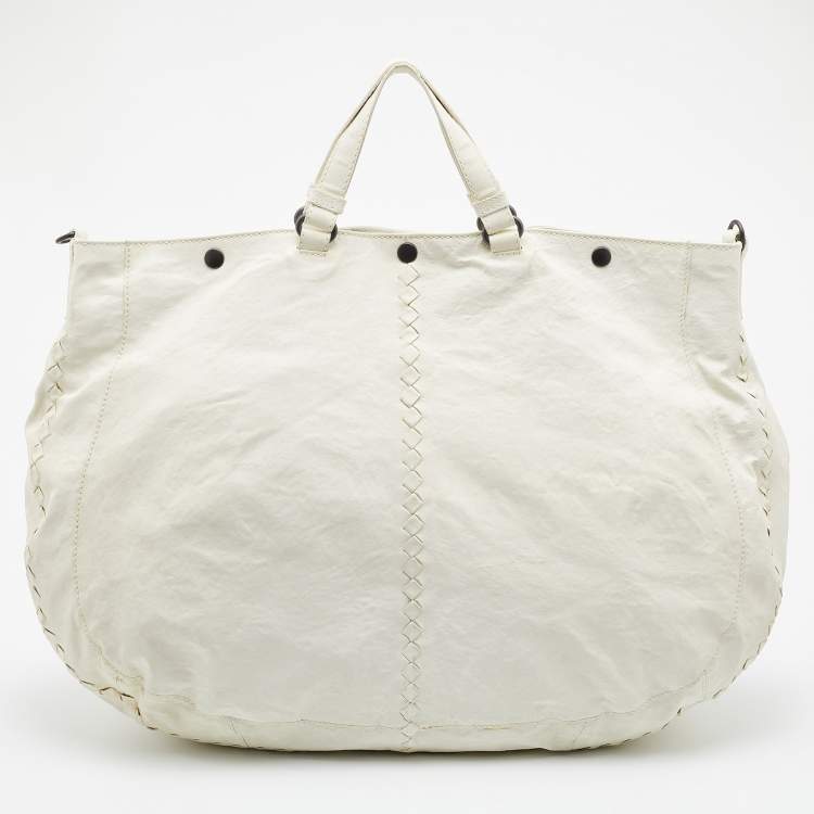 Pre Owned Bottega Veneta White Leather Shopping Tote
