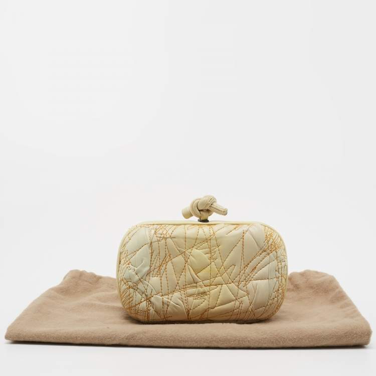 Pre Owned Bottega Veneta Lemon Yellow Leather Knot Clutch