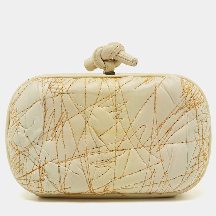 Pre Owned Bottega Veneta Lemon Yellow Leather Knot Clutch