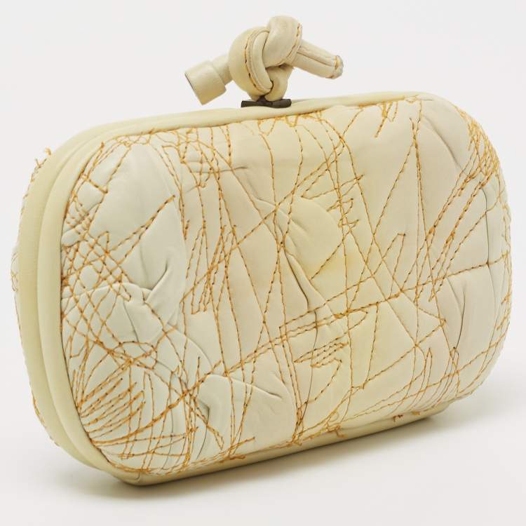 Pre Owned Bottega Veneta Lemon Yellow Leather Knot Clutch
