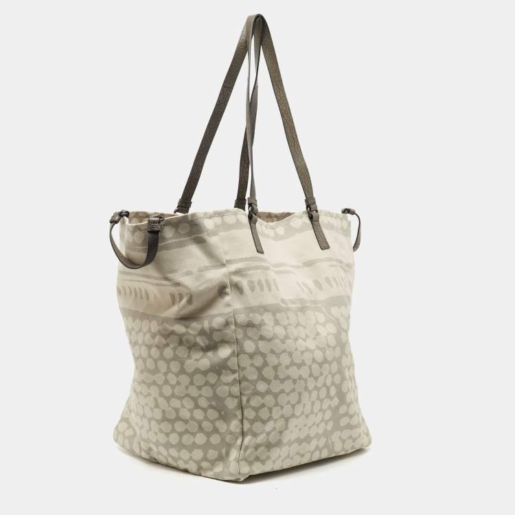 Pre Owned Bottega Veneta Cream/Grey Canvas Maxi All Over Tote