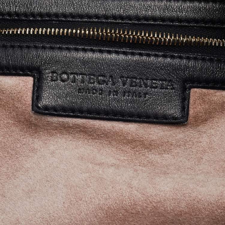 Pre Owned Bottega Veneta Black Intrecciato Leather Chain Link Veneta Hobo
