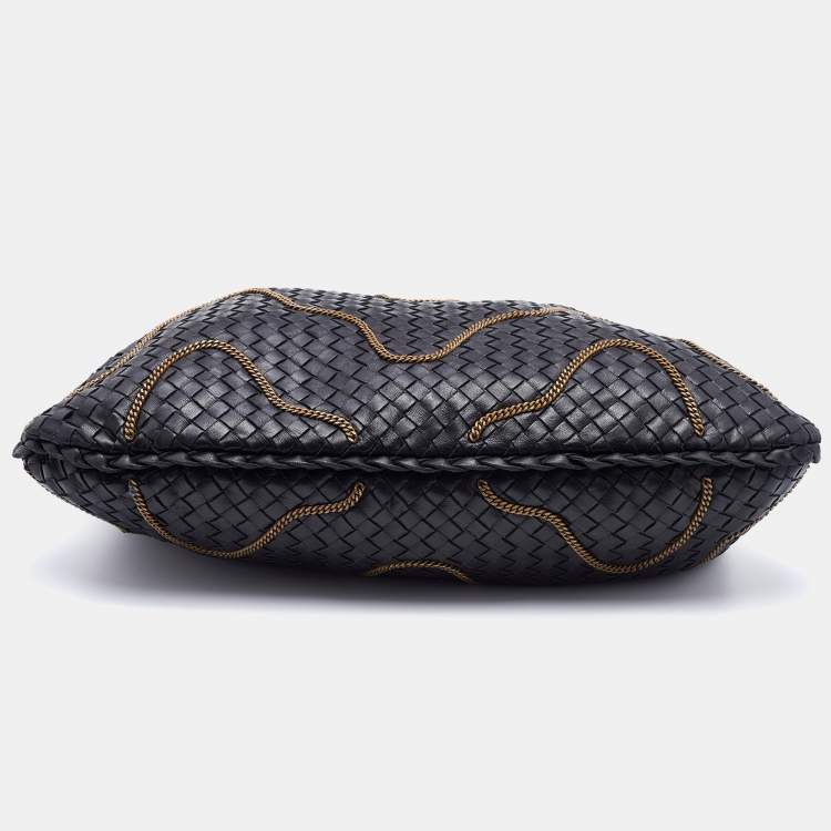 Pre Owned Bottega Veneta Black Intrecciato Leather Chain Link Veneta Hobo