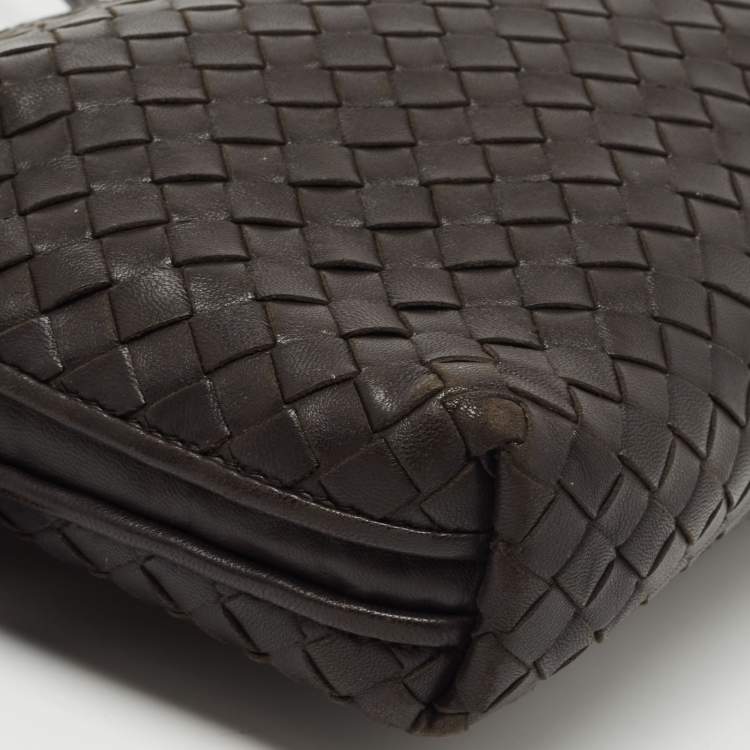 Pre Owned Bottega Veneta Dark Brown Intrecciato Leather Nodini Shoulder Bag