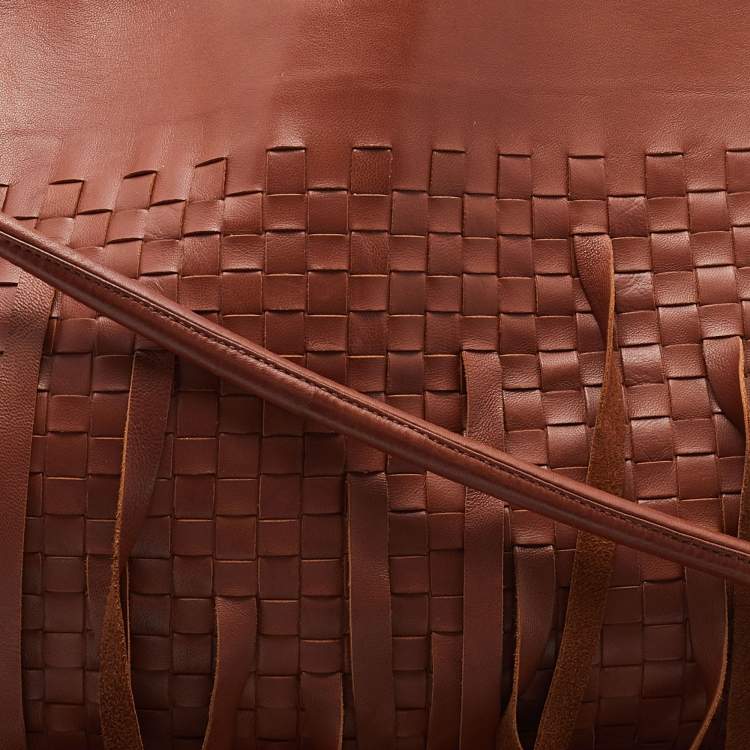 Pre Owned Bottega Veneta Brown Intrecciato Leather Fringe Shoulder Bag