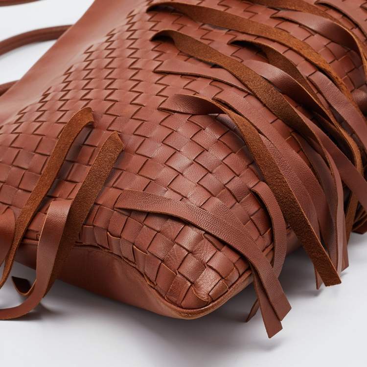 Pre Owned Bottega Veneta Brown Intrecciato Leather Fringe Shoulder Bag