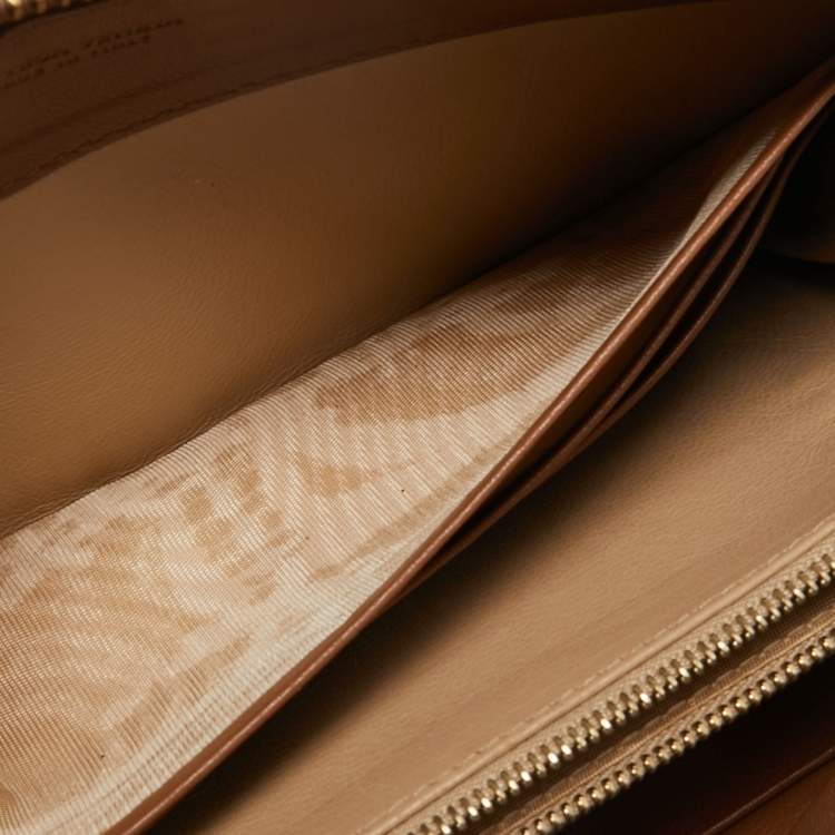 Pre Owned Bottega Veneta Brown Intrecciato Leather Zip Around Wallet 