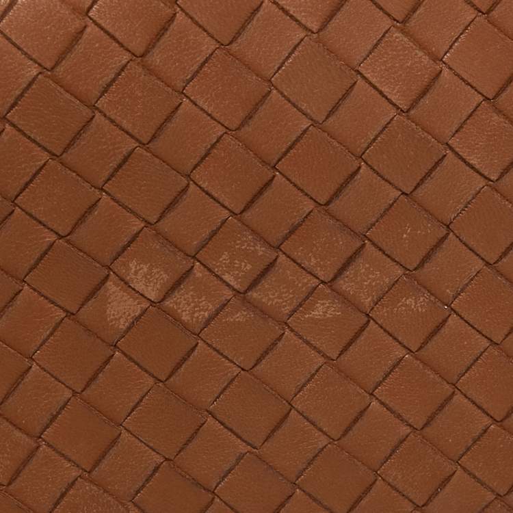 Pre Owned Bottega Veneta Brown Intrecciato Leather Zip Around Wallet 