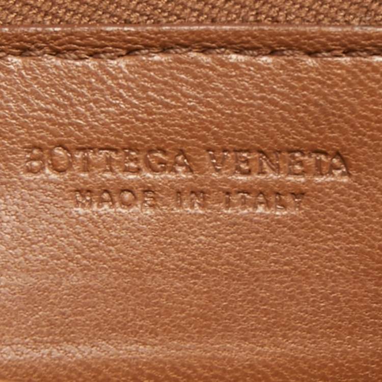 Pre Owned Bottega Veneta Brown Intrecciato Leather Zip Around Wallet 