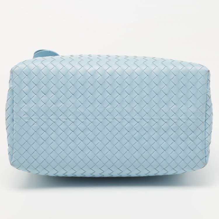 Pre Owned Bottega Veneta Blue Intrecciato Leather Small Roma Tote