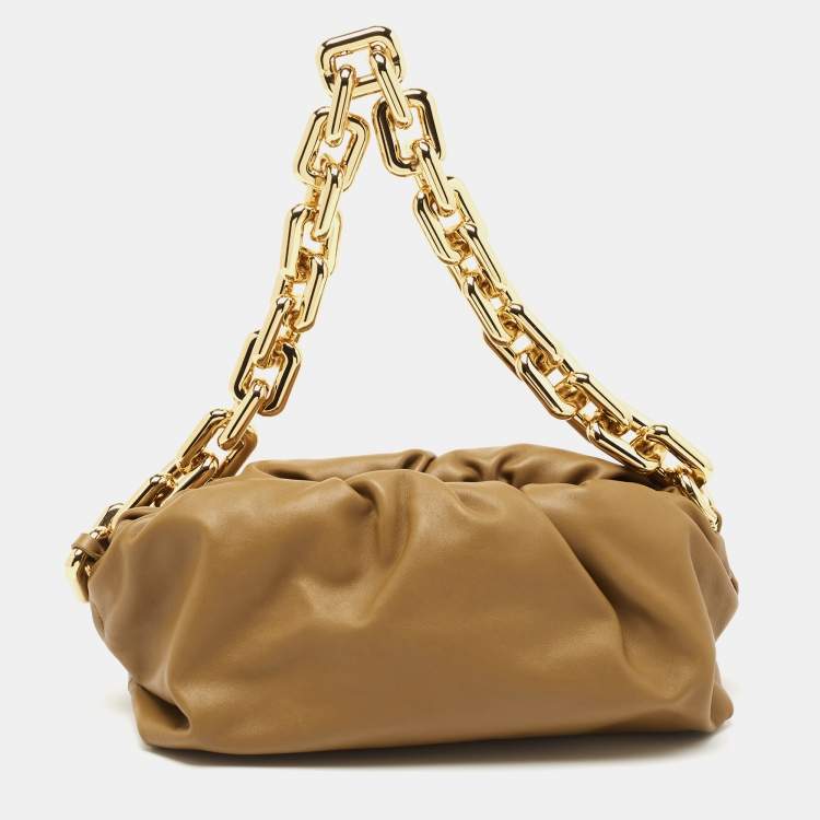 Pre Owned Bottega Veneta Tan Leather Chain Pouch Clutch