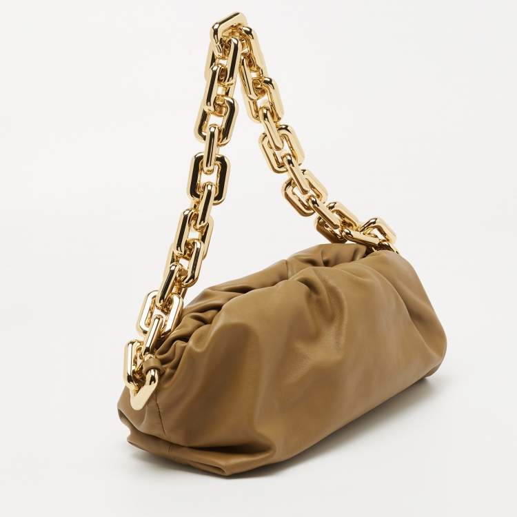Pre Owned Bottega Veneta Tan Leather Chain Pouch Clutch