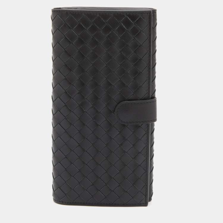 Pre Owned Bottega Veneta Black Intrecciato Leather Flap Continental Wallet