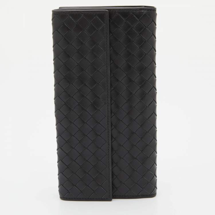 Pre Owned Bottega Veneta Black Intrecciato Leather Flap Continental Wallet