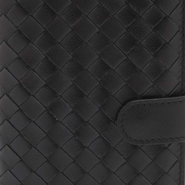 Pre Owned Bottega Veneta Black Intrecciato Leather Flap Continental Wallet
