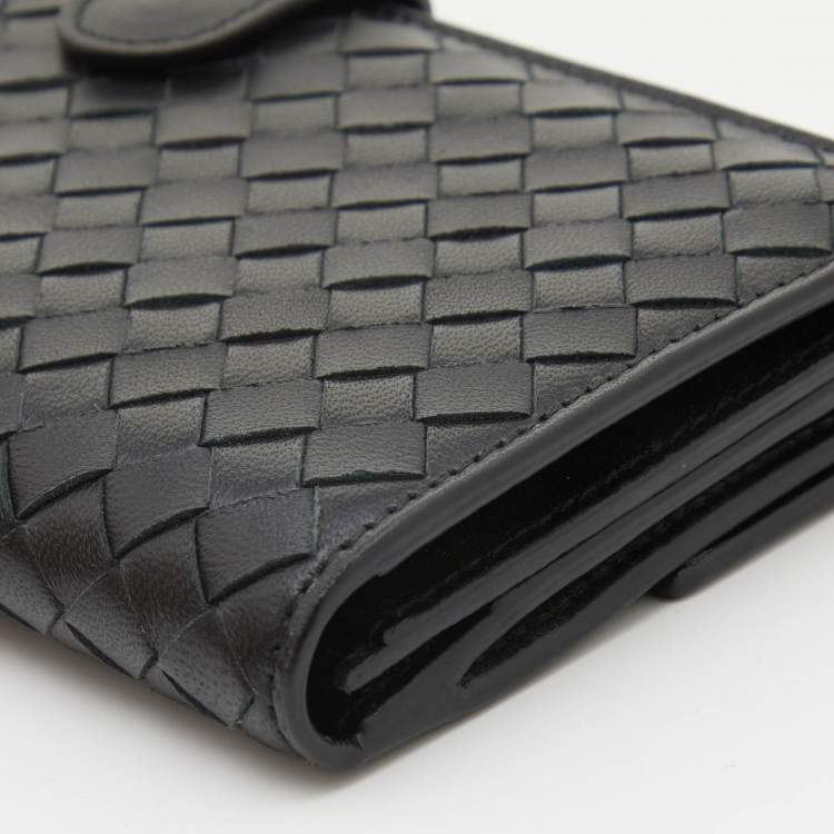Pre Owned Bottega Veneta Black Intrecciato Leather Flap Continental Wallet