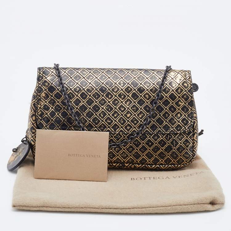 مملوكة مسبقًا Bottega Veneta Black/Gold Intrecciomirage Leather Chain Shoulder Bag