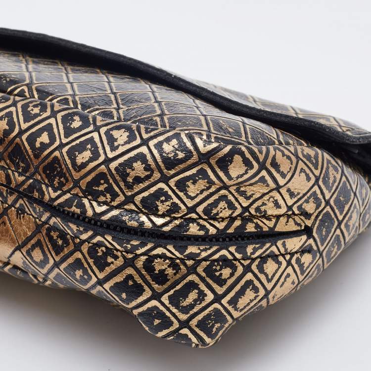 مملوكة مسبقًا Bottega Veneta Black/Gold Intrecciomirage Leather Chain Shoulder Bag