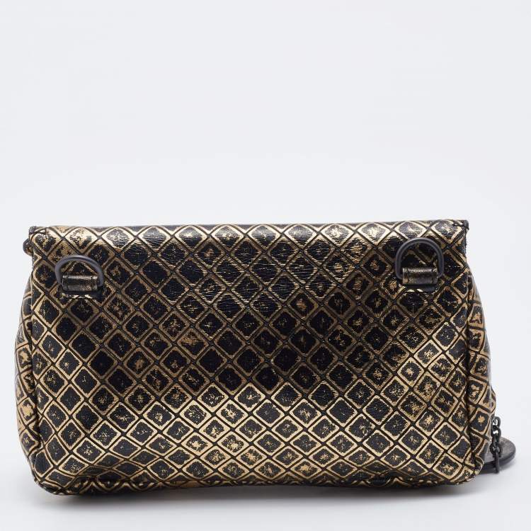 مملوكة مسبقًا Bottega Veneta Black/Gold Intrecciomirage Leather Chain Shoulder Bag