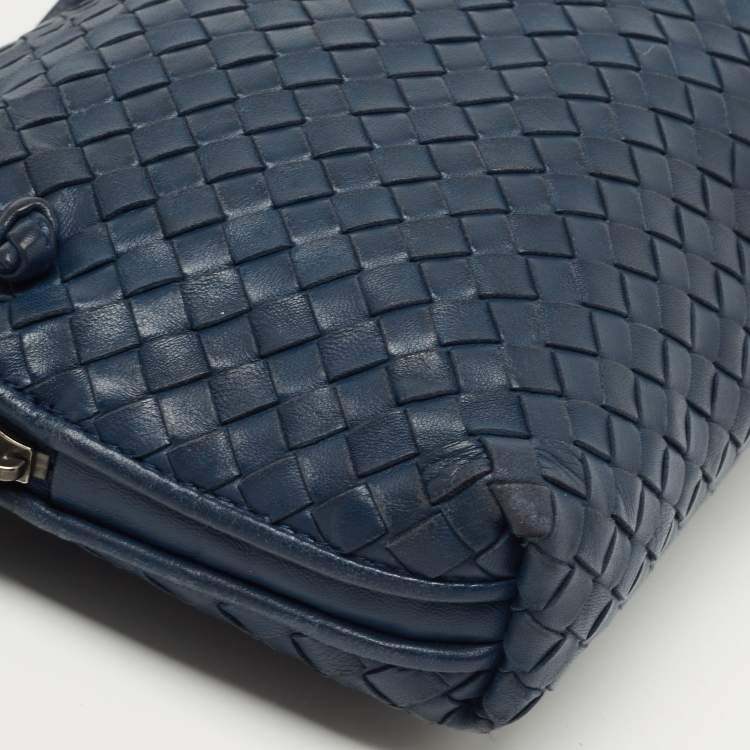 Pre Owned Bottega Veneta Blue Intrecciato Leather Nodini Crossbody Bag