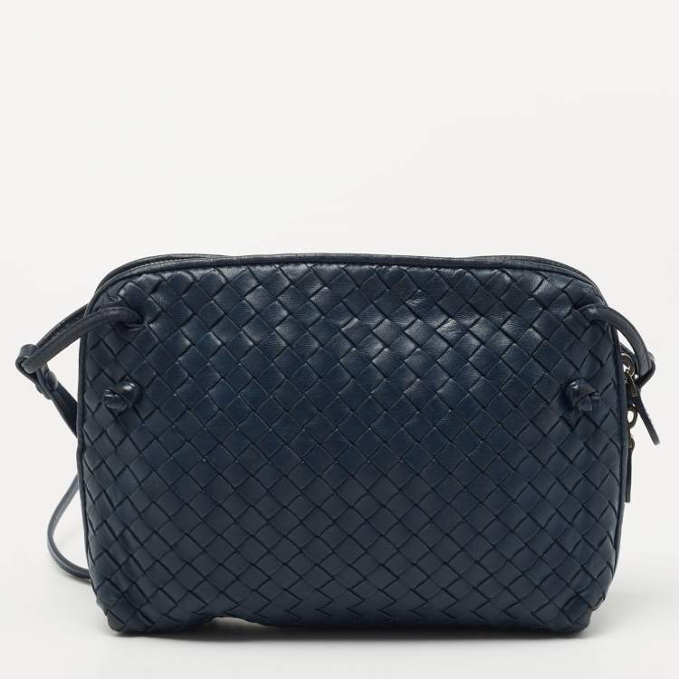 Pre Owned Bottega Veneta Blue Intrecciato Leather Nodini Crossbody Bag