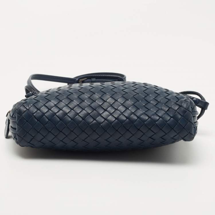 Pre Owned Bottega Veneta Blue Intrecciato Leather Nodini Crossbody Bag