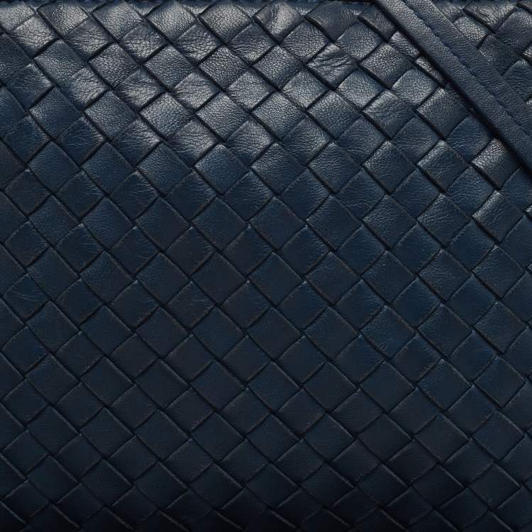 Pre Owned Bottega Veneta Blue Intrecciato Leather Nodini Crossbody Bag