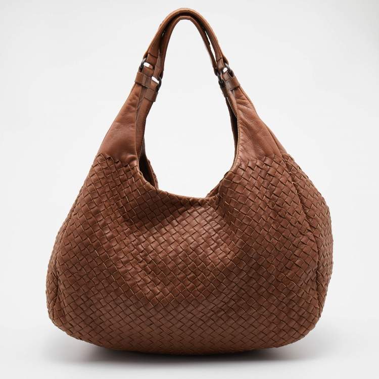 Pre Owned Bottega Veneta Brown Intrecciato Leather Campana Hobo
