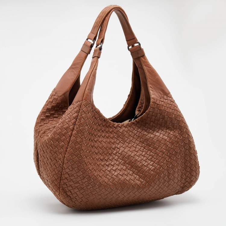 Pre Owned Bottega Veneta Brown Intrecciato Leather Campana Hobo