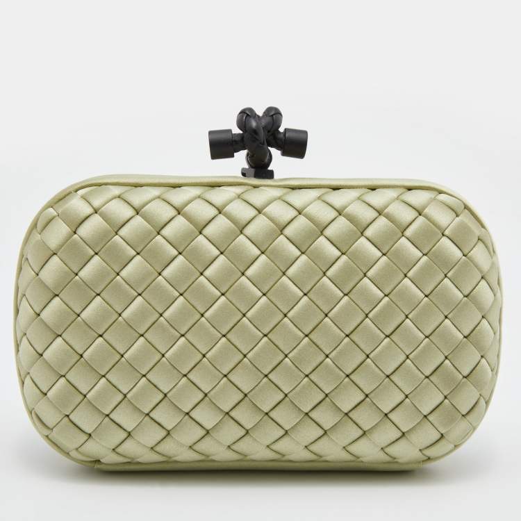 Pre Owned Bottega Veneta Light Green Intrecciato Satin Knot Clutch