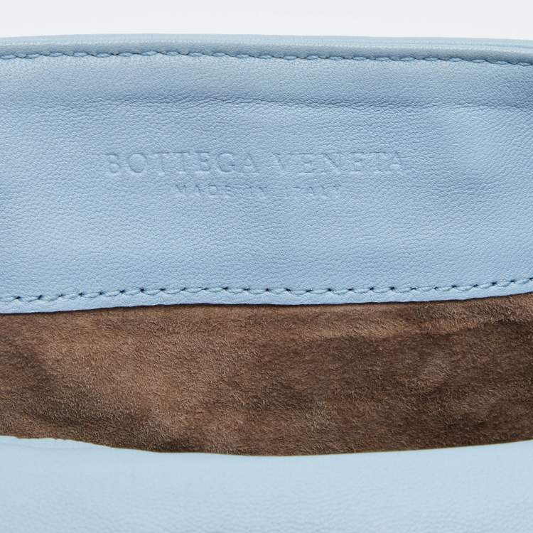 Pre Owned Bottega Veneta Light Blue Intrecciato Leather Flap Shoulder Bag