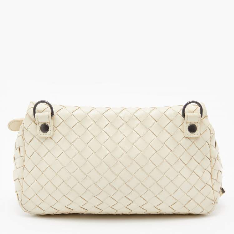 Pre Owned Bottega Veneta Off White Intreccaito Leather Olimpia Chain Shoulder Bag
